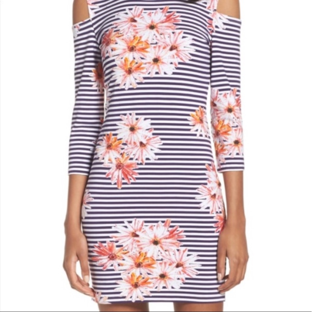 French Connection Striped Cold Shoulder Dress